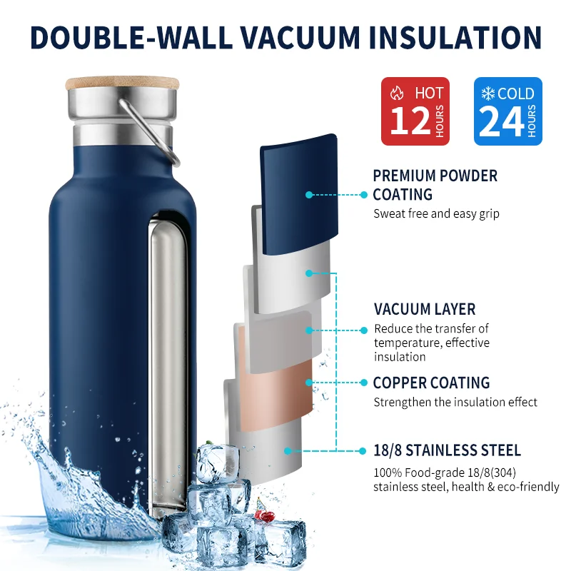 750 ml Double Wall Thermal Vacuum Gym Insulated Drink Water Bottle Stainless Steel With Logo For Gym