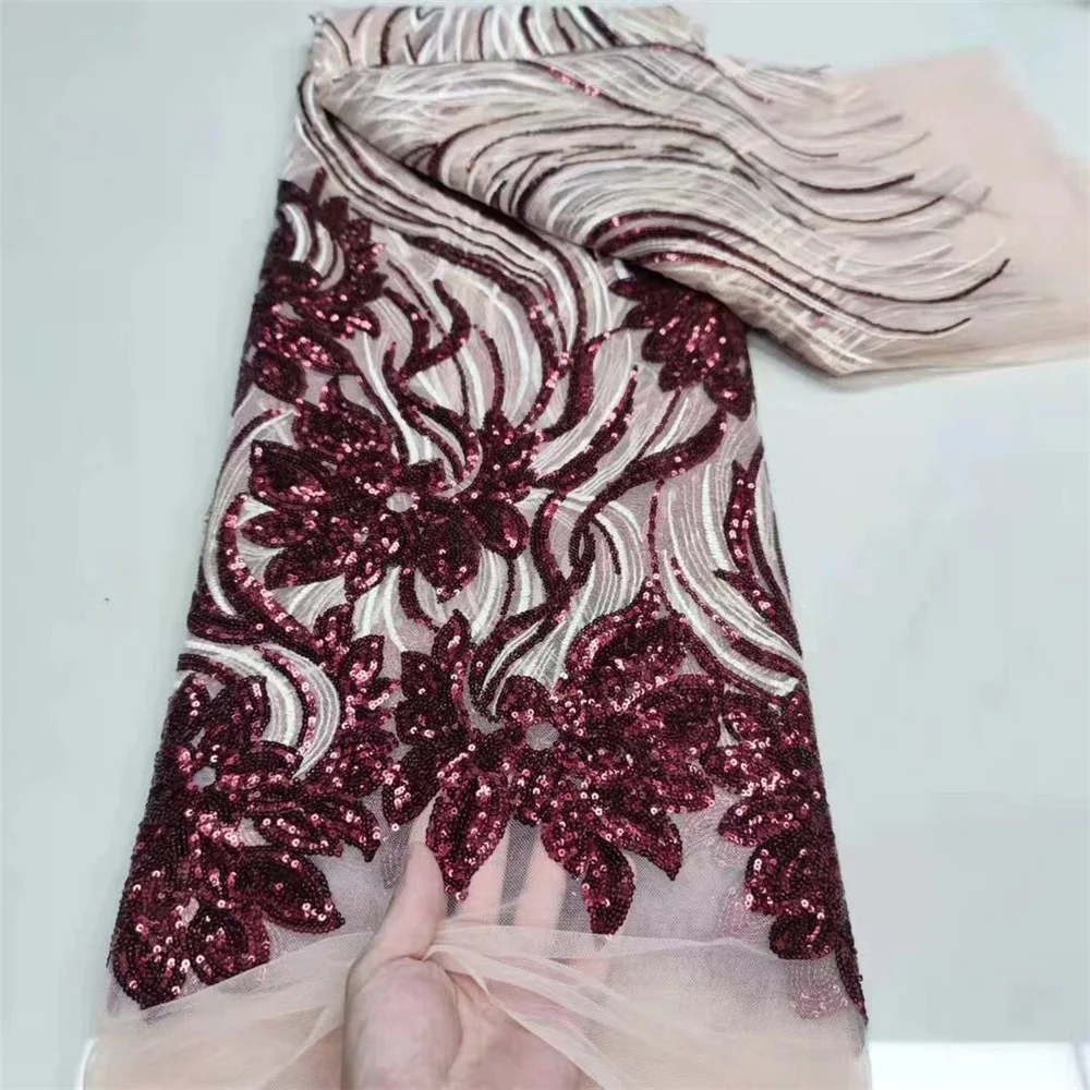 2023 High Quality African Sequins Lace Fabric Golden Net Embroidery Tulle Lace Fabric For Nigerian Wedding Party Dress