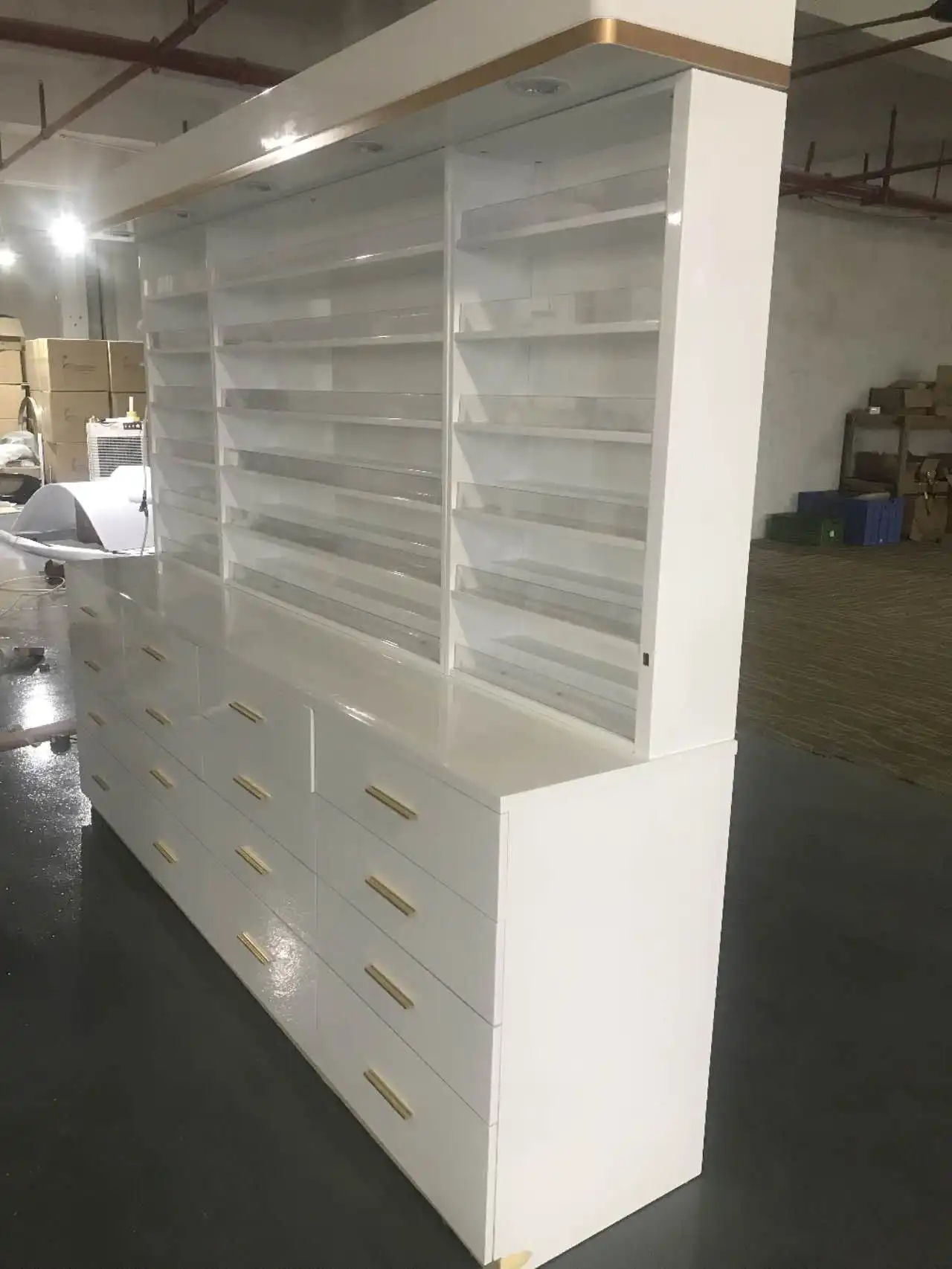 Klar polish nail art practice stand shop design business cosmetic shelves wall mount hair salon color bar display cabinet