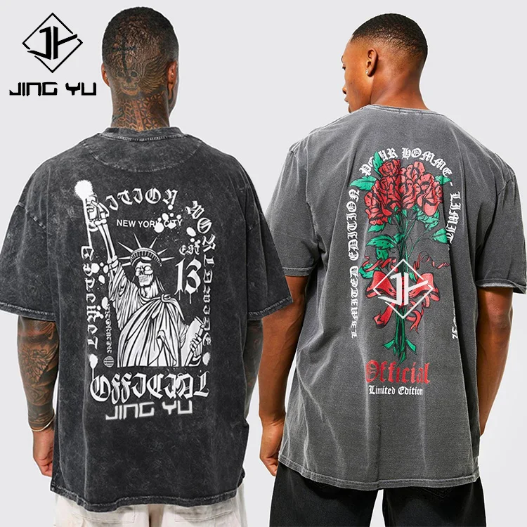 vintage oversized acid wash silk screen sublimation digital print on demand t shirt printing boxy fit blank tee shirts