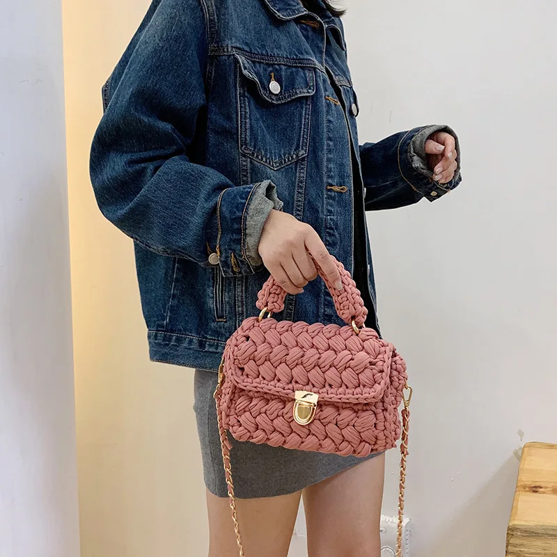 2023 New Trendy Ladies Handbags Woven Chunky Knit Purse Diy Crochet Bags Handmade Handbag Women