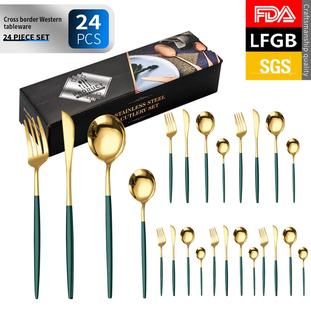 Wholesale Luxury Custom Colorful Stainless Steel Flatware Wedding Restaurant Plated Gold 24 PCS Cutlery Set