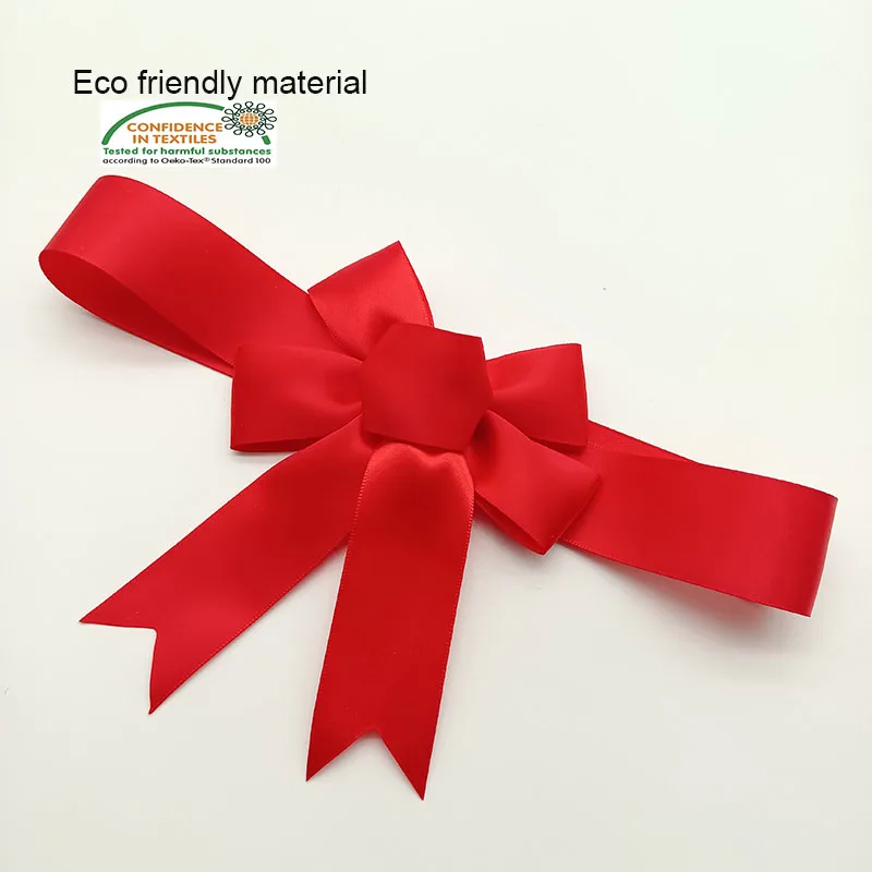 Wholesale Elastic Loop Red Custom eco friendly Christmas Pre tie Satin Ribbon and Gift Ribbon Bows
