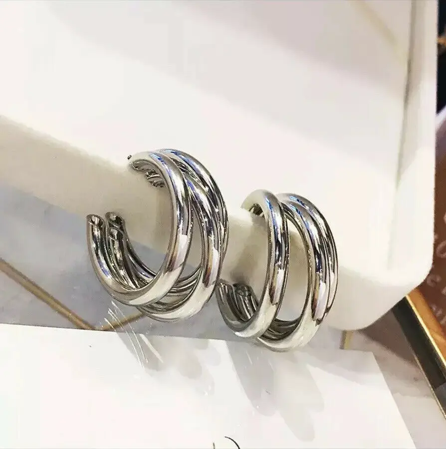 Hot Selling Trendy Geometric Hoop Earrings Gold Plated Three-line Hoop Earrings for Women