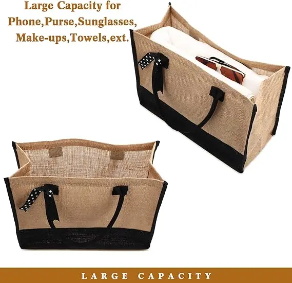 Promotional Eco Travel Bridesmaids Birthday Gift Shopping Reusable Burlap Black Tote Cheap Jute Bags