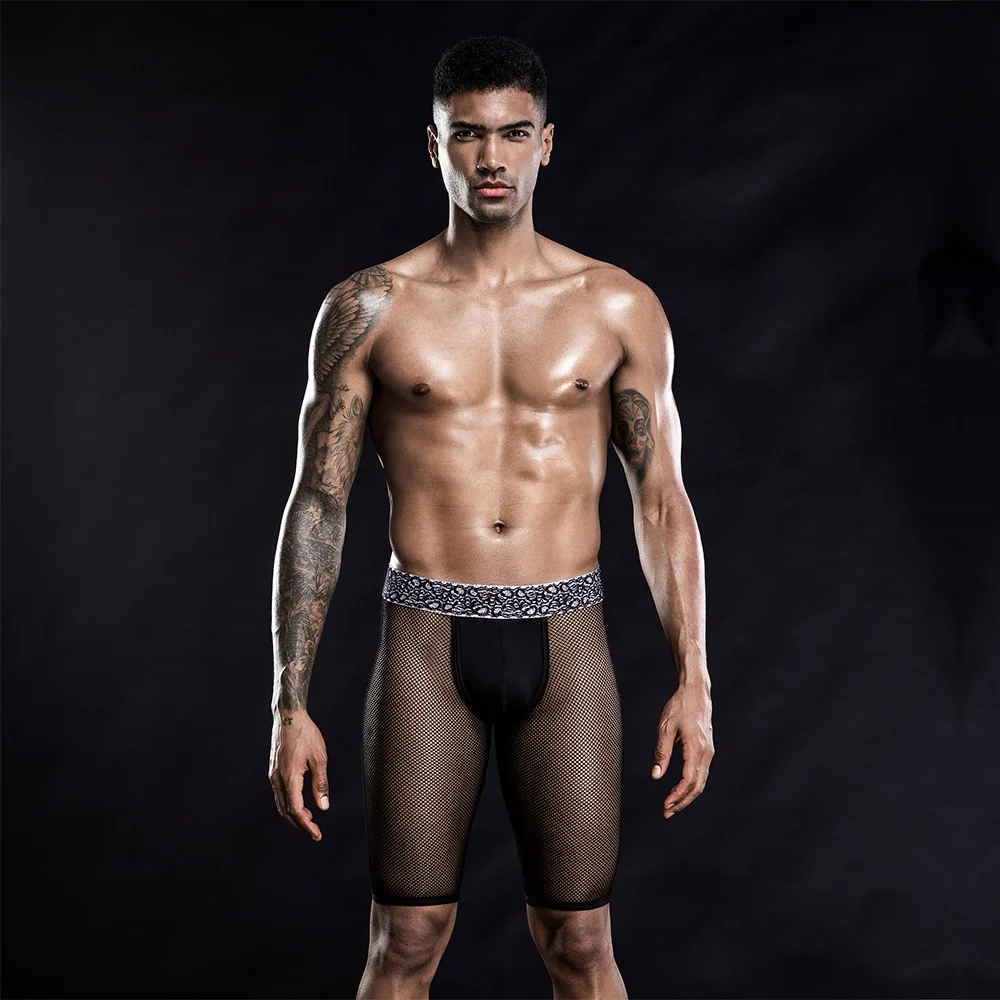 Sexy Men Underwear Black Gay Wild Passion transparent mesh boxer briefs House Party homo Jockstraps Sissy Bikini Thong G-string