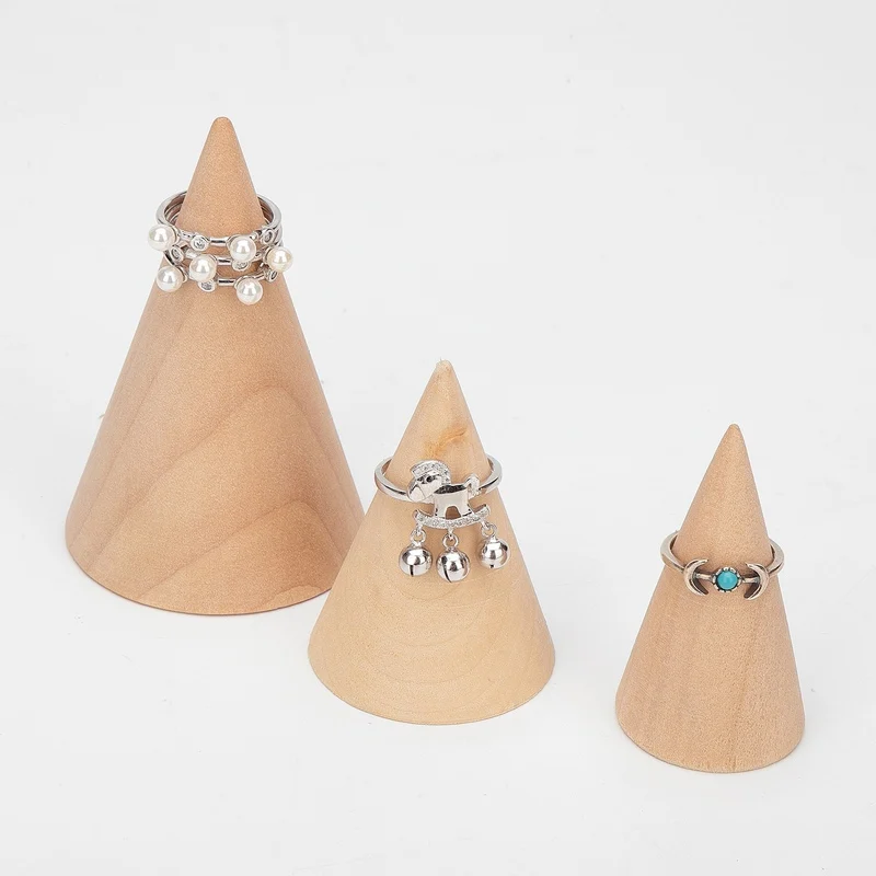 2022 Luxury store showcase Factory Customized Wood Jewelry Rings bracelet Display Stand of Cone Design