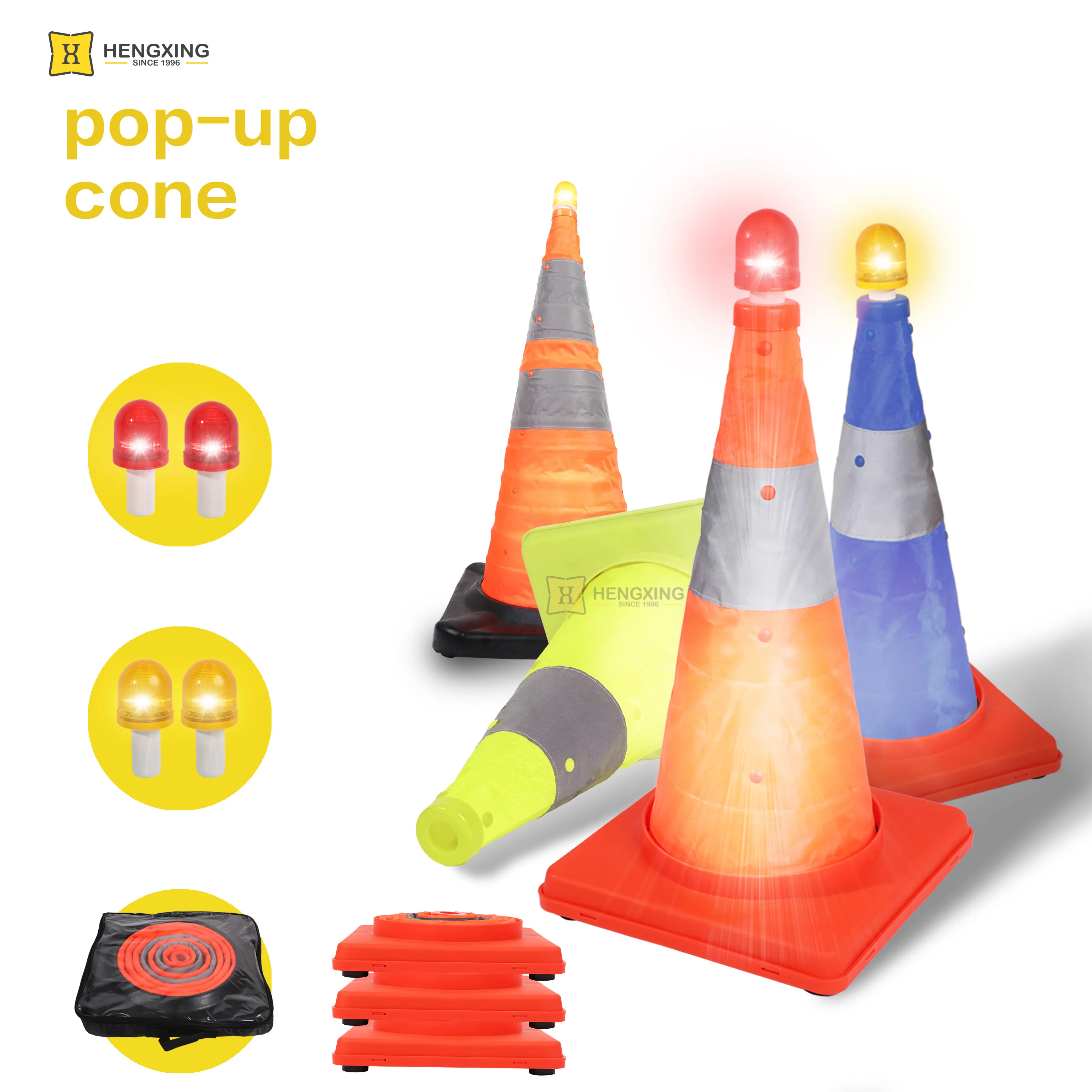 China Factory Direct Saferoad Save Space Flashing LED Reflective Collapsible Blue Traffic Cones Traffic Cone Costume