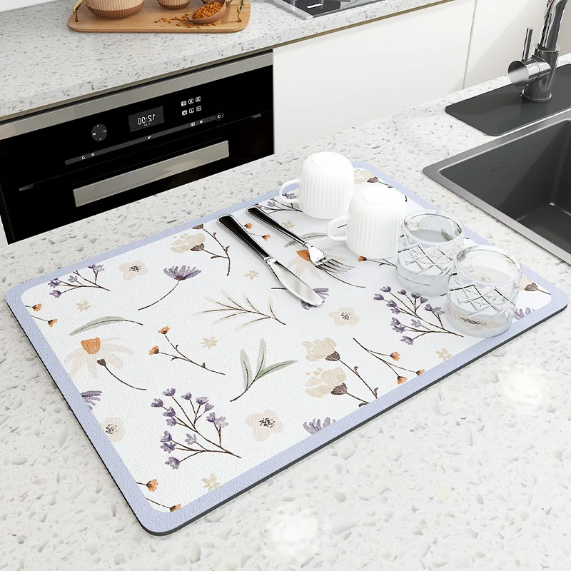 High Water Absorption PVC Kitchen Draining Mat Easy Clean Diatom Mud Anti-Slip Wholesale No-Wash Absorbent Mat for Home Use