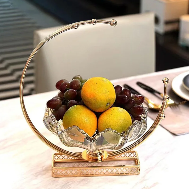 Home Decor Metal Crafts European Light Luxury Glass Fruit Tray Nordic Home Snacks Candy Tray Decoration Accessories Storage