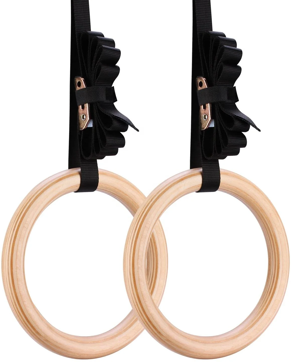 
Gym Rings Exercises with Adjustable Buckle Straps Olympic Wooden Ring Exercise Training ring 