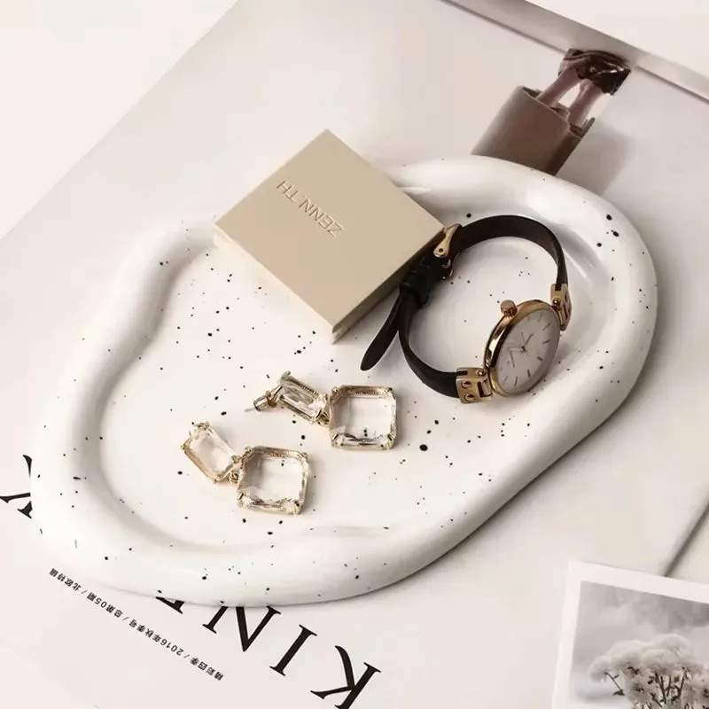 HOT-Modern Silver Jewelry Tray Ceramic Vanity Bathroom Trays Decorative Trays Trinket Organizer Home Decoration