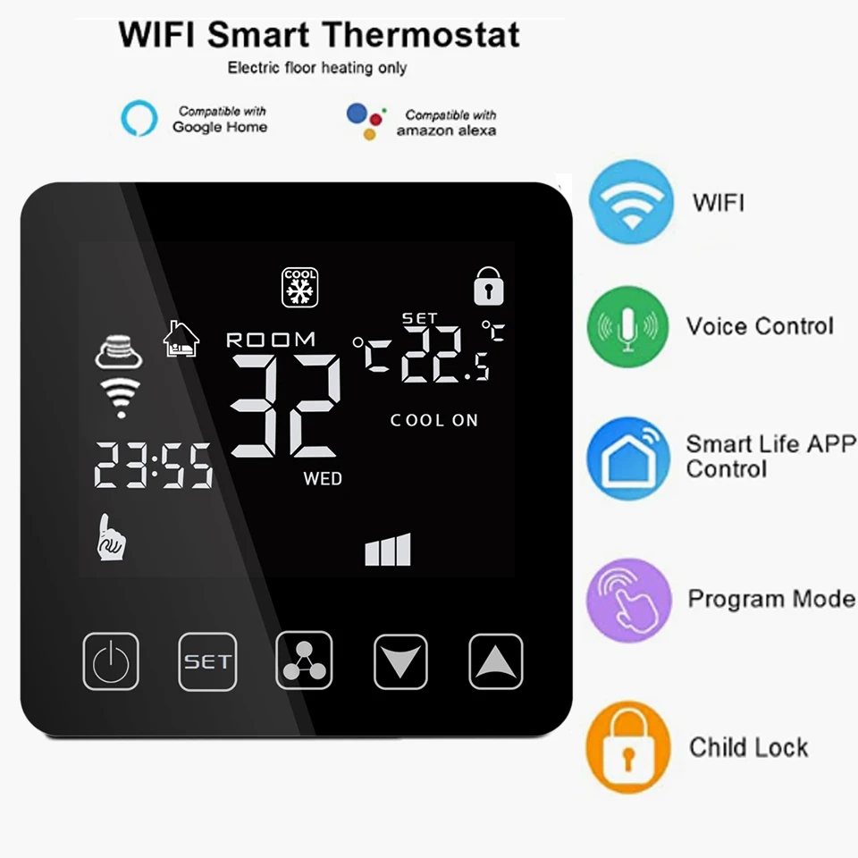 HY08AC-2 Wi-Fi умный центральный вентилятор переменного тока термостат контроль тепла и холодного воздуха термостатический вкл/выкл клапан