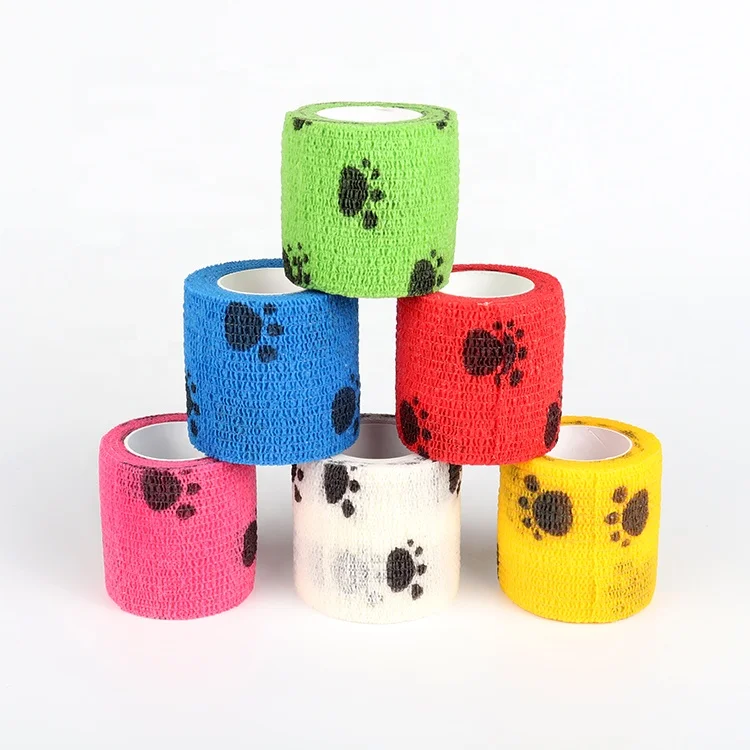 Нетканая высокоэластичная самоклеящаяся повязка с принтом для домашних животных ветеринарная повязка для кошек и собак