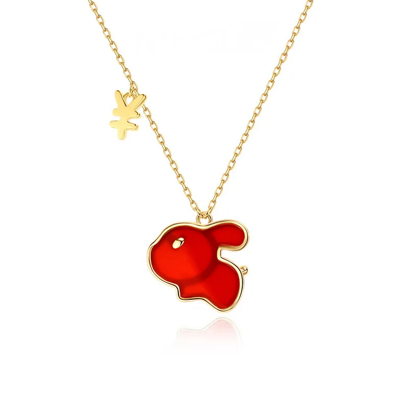 Chinese Style Lovely Opal Rabbit Necklace For Women Light Luxury Coin Pendant Lucky Red Chain Necklaces Jewelry Birthday Gifts