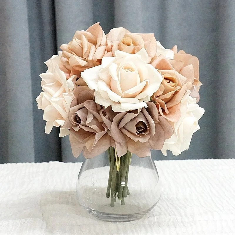A-729 Rose Flowers Wedding Bridal Bouquet Real Touch Rose Bouquet Dusty Pink Flowers Latex Rose Bouquet