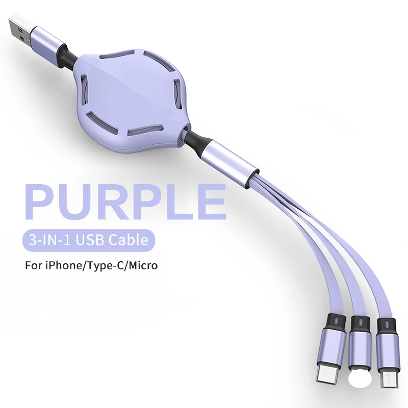 2021 Fashion HOT sale 3 in 1 Retractable cable type c charger cable for Android phone Micro usb c 8 pin cable for iphone
