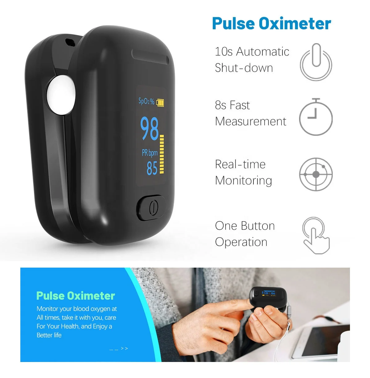 Новое поступление медицинский пульсоксиметр кончик пальца с одобренным MDR