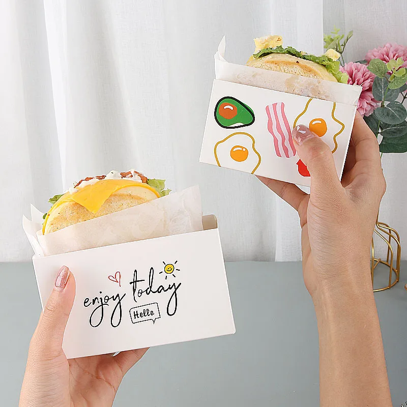 Wholesale Simple Design Sandwich Lunch Take Out Box Small Disposable Paperboard Food Grade Egg Drop Sandwich Packaging Box
