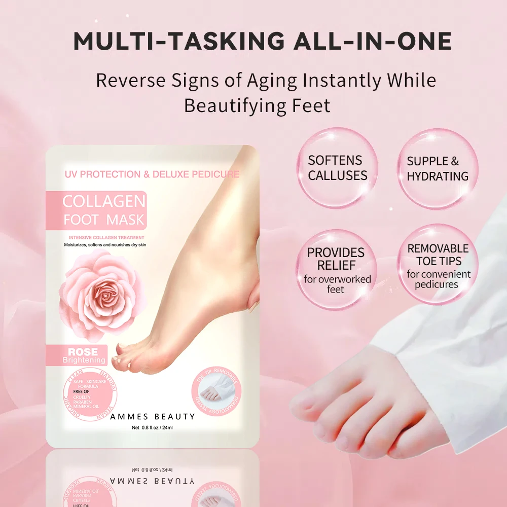 Wholesale Foot Masking Socks Deluxe Spa UV/LED Protection Moisture Foot Mask Remove Toe-tips Pedicure Collagen Socks