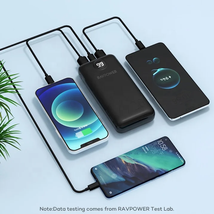 RAVPower high capacity 20000mah portable charger 20w fast charging powerbank with digital display power bank 20000mah