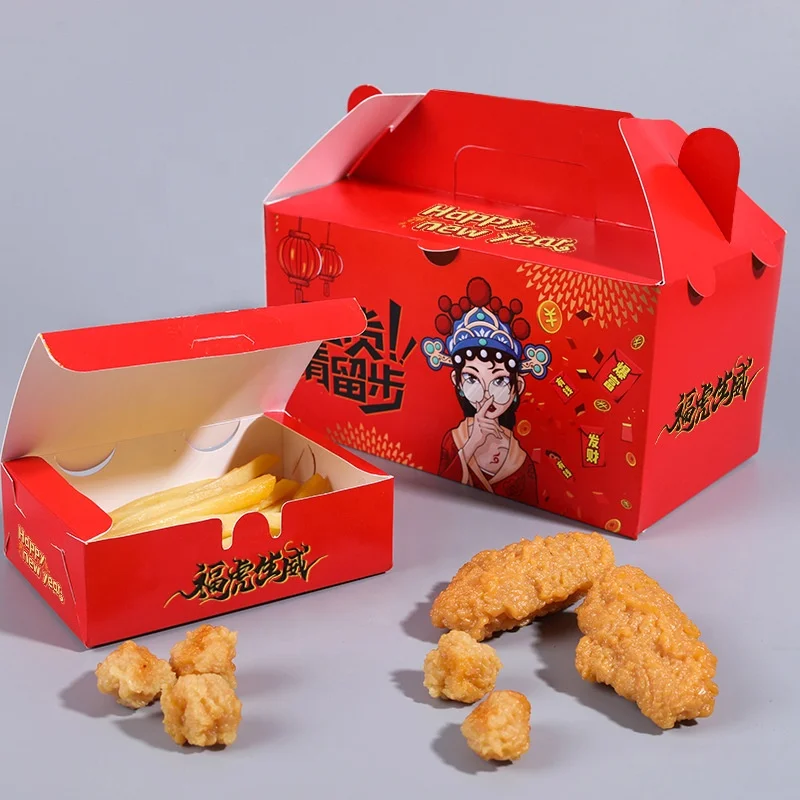 Custom Takeaway Fried Chicken Box Fast Food Packaging Disposable French Fries Packaging Burger Fry Chicken Paper Boxes With Logo