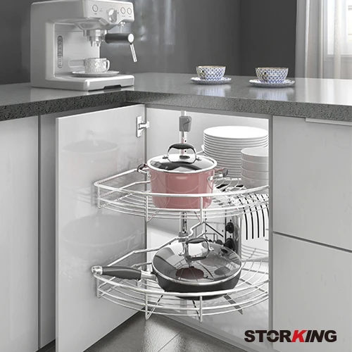 Chromed kitchen storage cabinet basket 270 degrees corner carousel