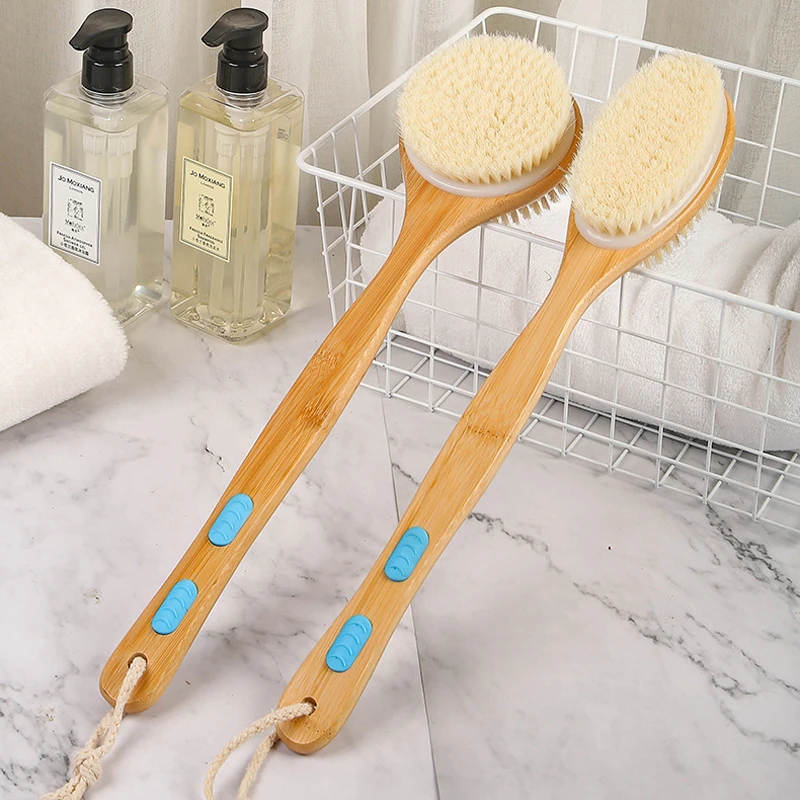 High quality bamboo and wood Dry Bath Brush Long Handle for Shower