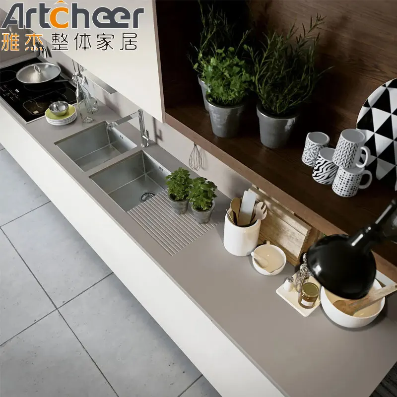 Imported Foshan American Jamaica Active Full Set i shaped Glass Wood Flat European High-End Modern Kitchen Cabinet For New House