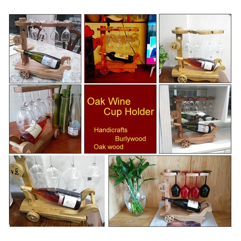 Home decoration storage Wood Wine Display standing glasses Rack red Wine Glass Bottle Holder