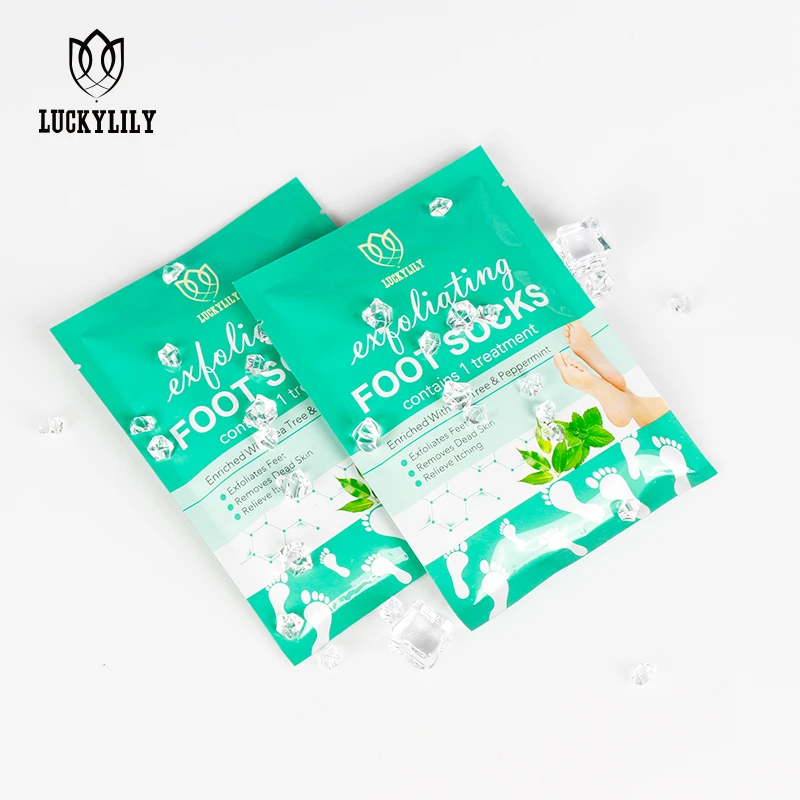 LuckyLily Custom Wholesale Peeling Exfoliating Foot Mask Feet Mask Remove Dead Skin Cuticles Heel Foot Care Pedicure Socks