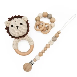 Hot Sale Wholesale Newborn DIY Wooden Cartoon Baby Crochet Rattle Ring Teether Gift Set