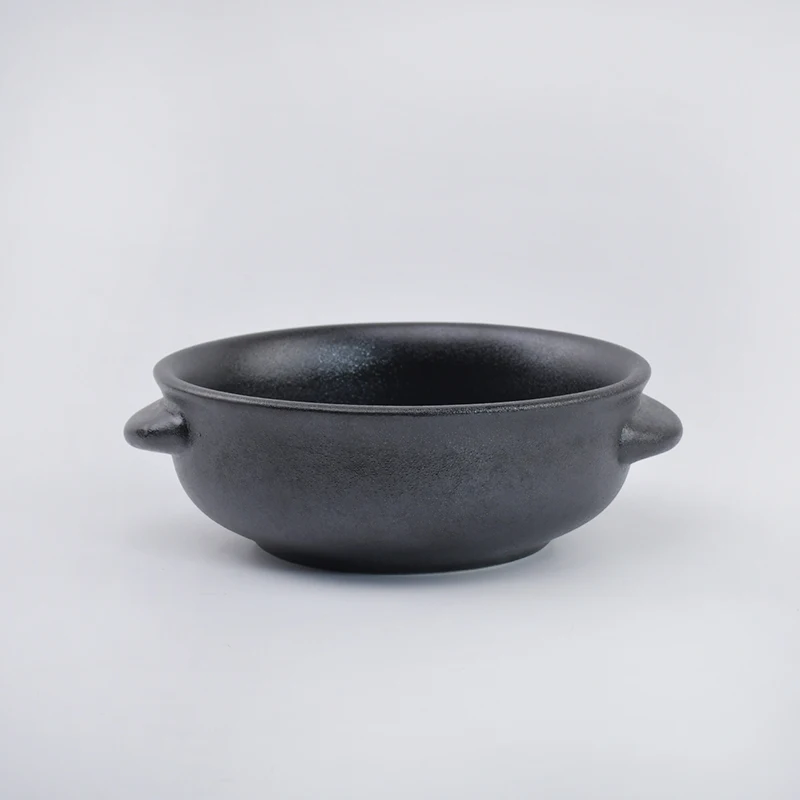 High Quality Ceramic Double Ears Cute Instant Noodle Soup Salad Bowl corn soup container with two handle black