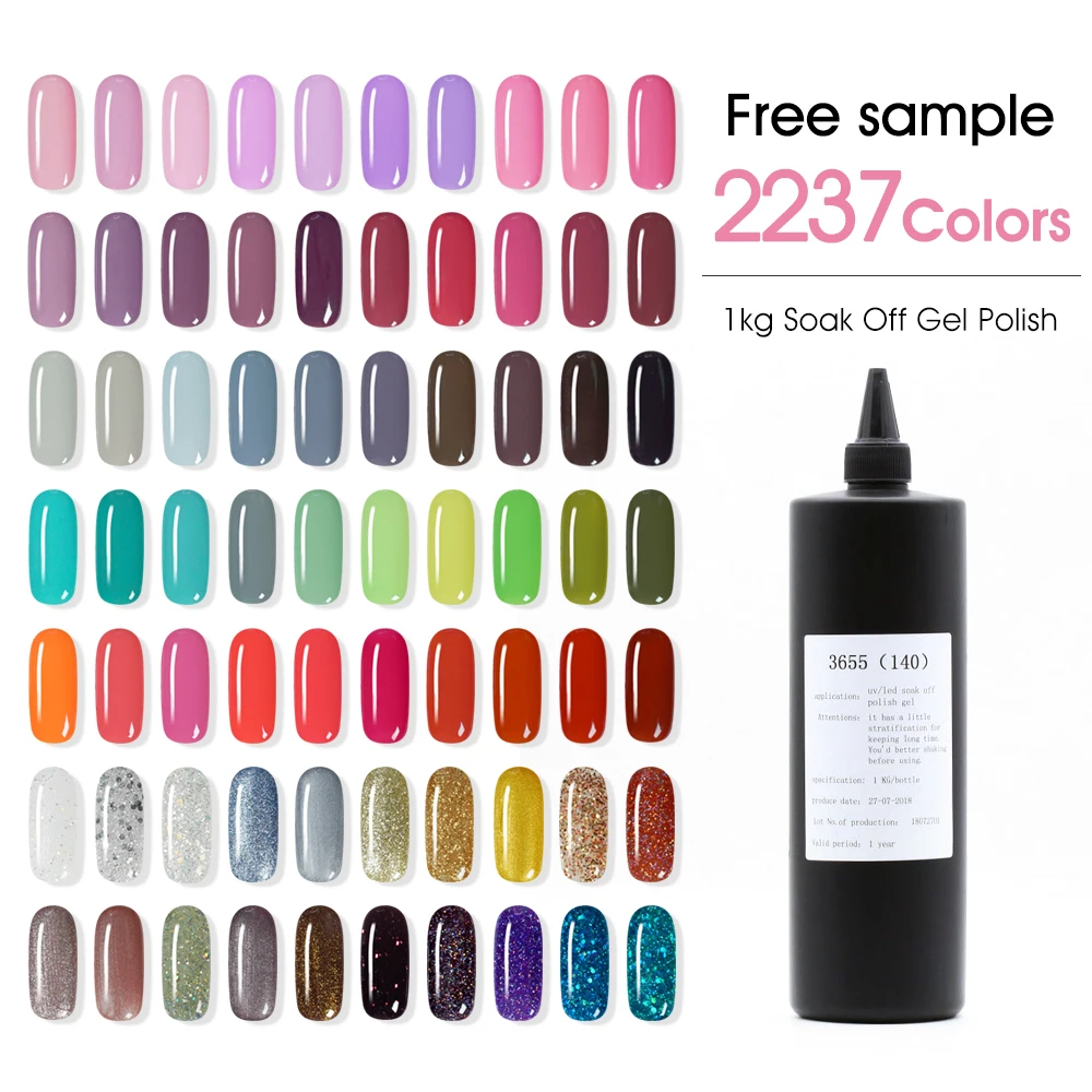2237 Color 1Kg Wholesale Nail Supplies Vegan Soak Off Custom Private Label UV Nail Gel Polish