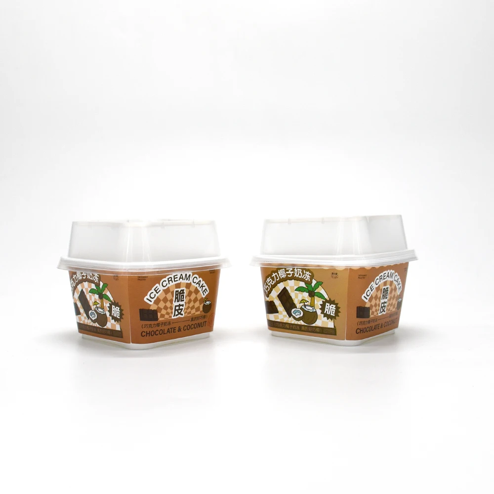 Customized design square shape plastic container IML cup with lid for yogurt/ yoghurt/ rice pudding/ bread/ ice cream