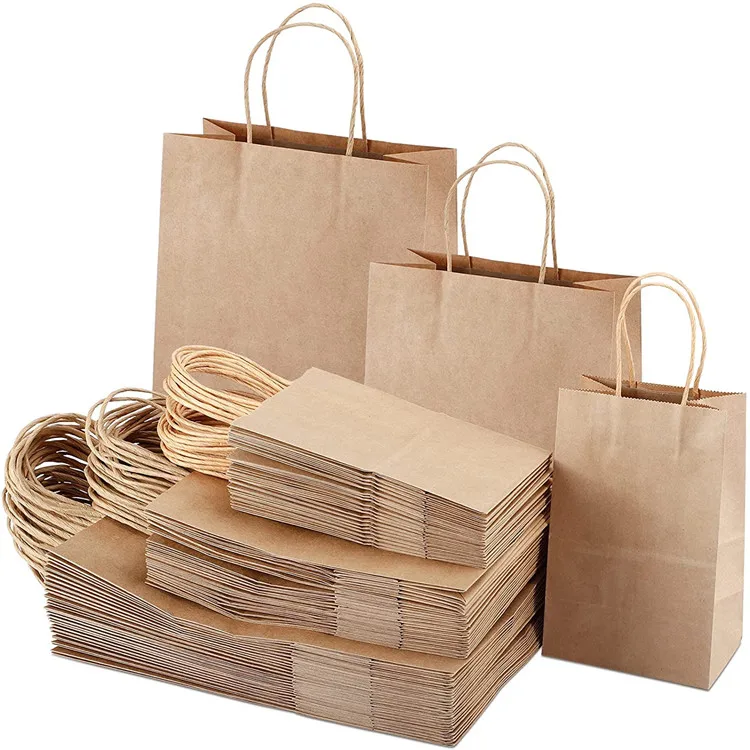 Wholesale Custom Kraft Paper Hand Bag Gift Bag Brown Shopping Packaging Flat Handle Kraft Paper Bag