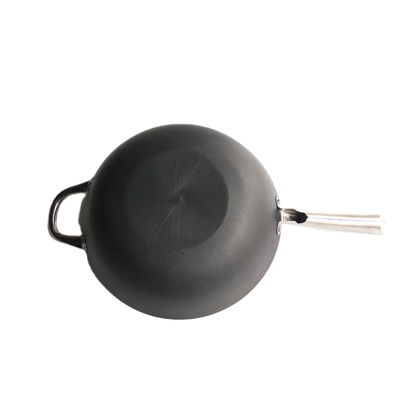 Big size Pre-seasoned Black Cast Iron Non-Stick Wok with Stainless Steel Lid for general use