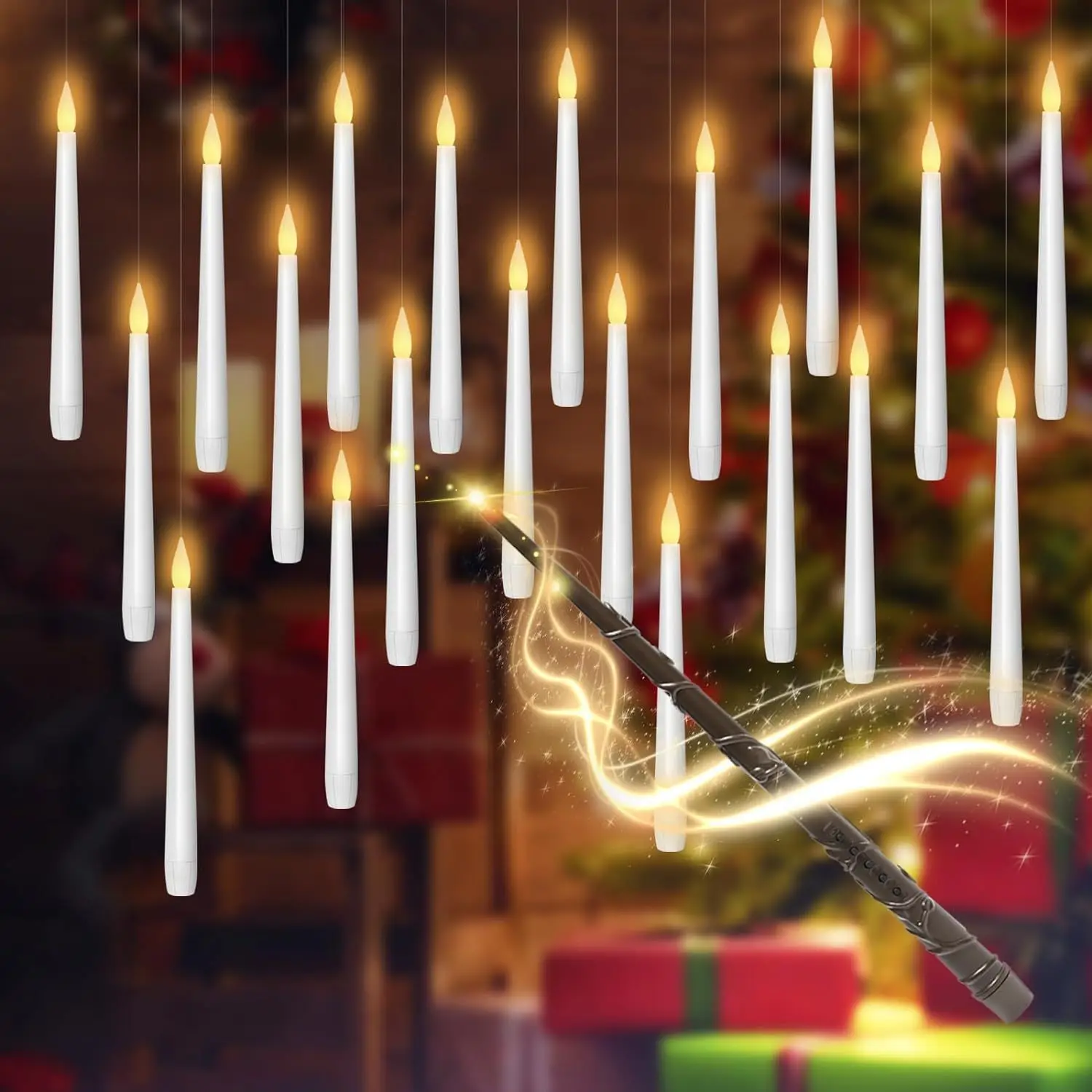 TSINYE halloween led decoration 10/20pcs candles floating hanging candle lights with wand remote fly pendant