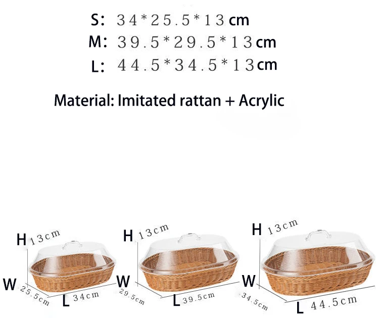 Small Fruit PP Rattan Rectangular Storage Baskets Kitchen Food Bread Weave Plastic Woven Basket With Lid