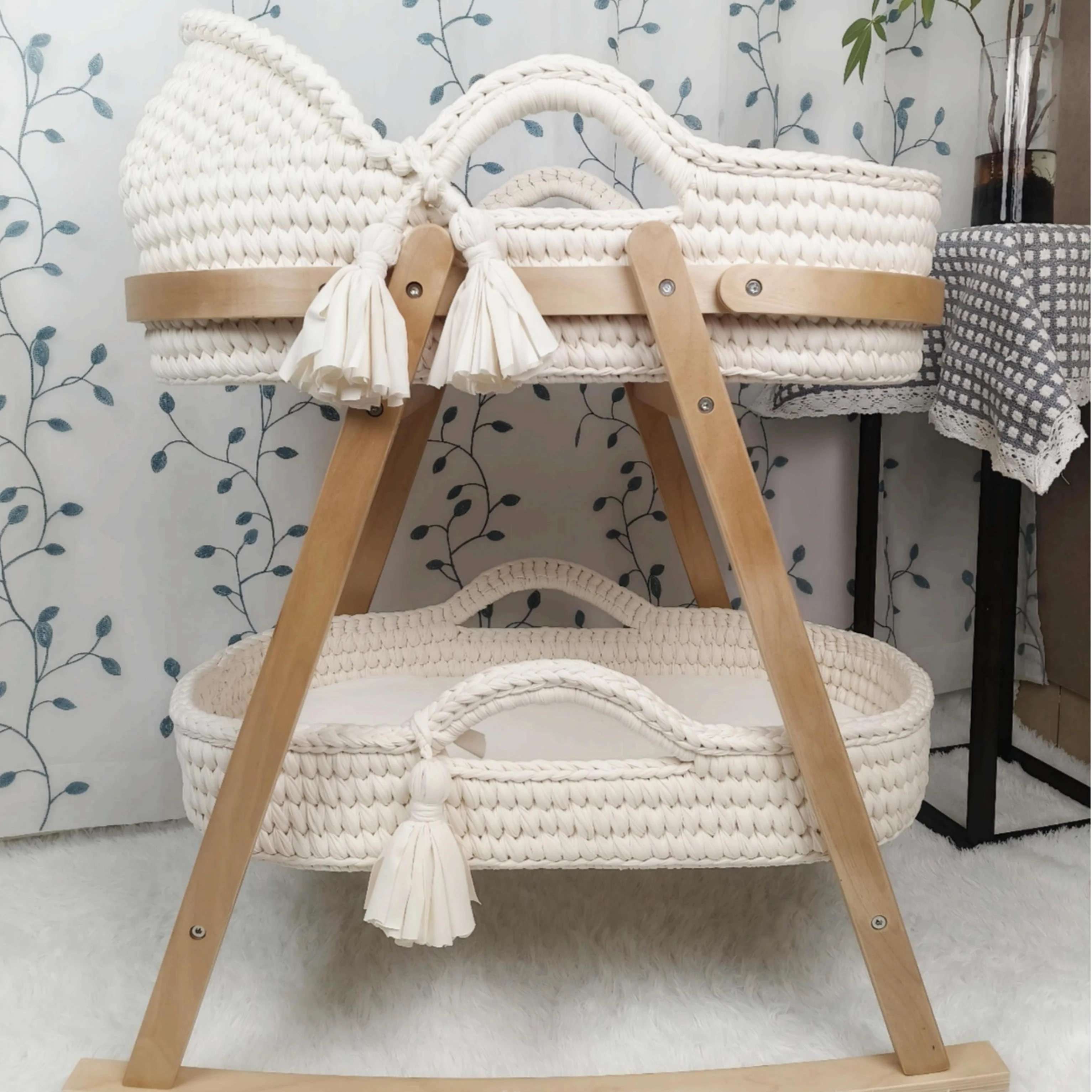 Baby Changing Basket with Extra Travel Diaper pad Cotton Rope Moses Basket, Changing Table Topper for Dresser