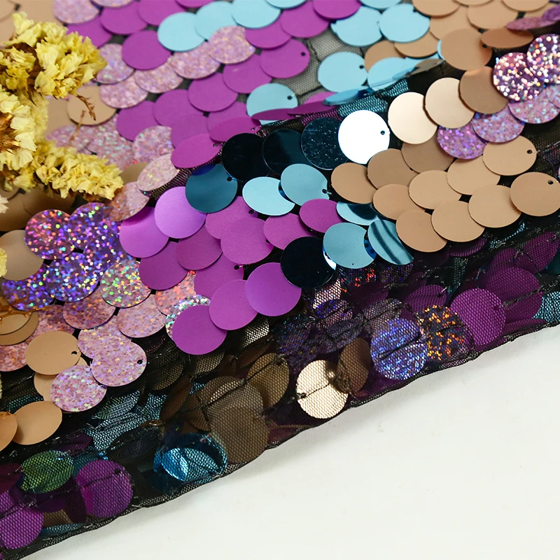 Wholesale Luxury Multicolore Polyester Costume Reversible Shimmer 18mm Sequin Curtain Textile Fabric For Backdrop