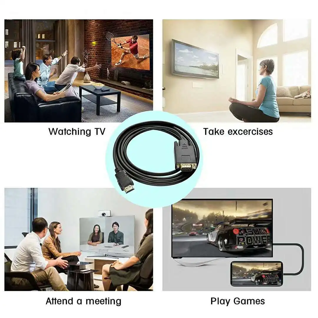 1.8m/6ft Gold-Plated HDMI to VGA Cable with audio USB for Computer, Desktop, Laptop, PC, Monitor, Projector, HDTV