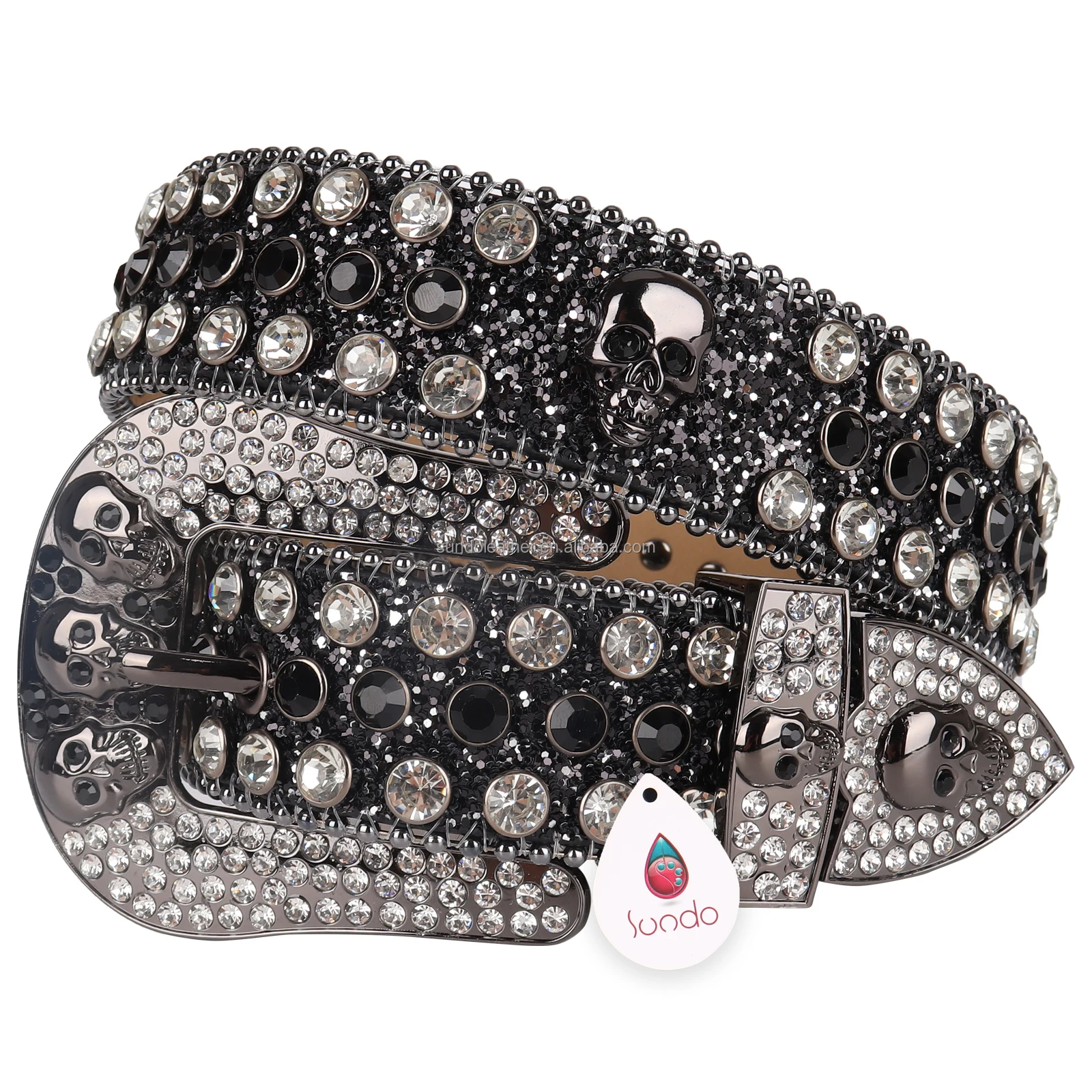 Manufacture Custom LOGO Leather Belts Shiny Bling Designer Western Crystal Luxury Bling Bling Rhinestones Belt