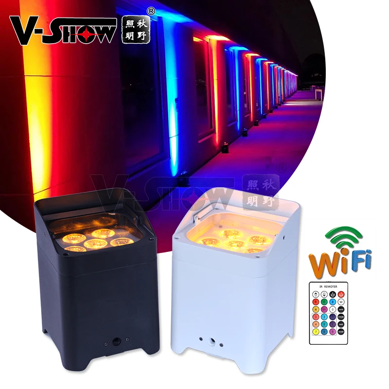 VSHOW WBRF0606 6pcs with case Uplight 6x18w DMX led Par battery rgbwaUV 6 in1 led par can IR remote  Wireless Battery Par Light