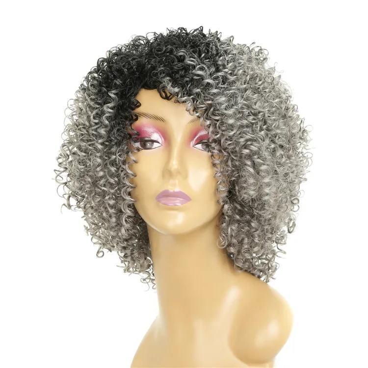 Ready Made New Model Fashion Afro American Euro UK German Short Spiral Tight Big Curls Grey Gray Curly Human Hair Wigs in Bulk