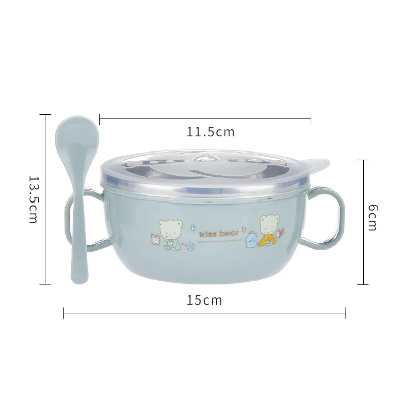 Baby Feeding Bowl Stainless Steel Insulation Bowl Spoon Set Cartoon Printed Children Food Bowl Bpa Free 300ml Custom Logo