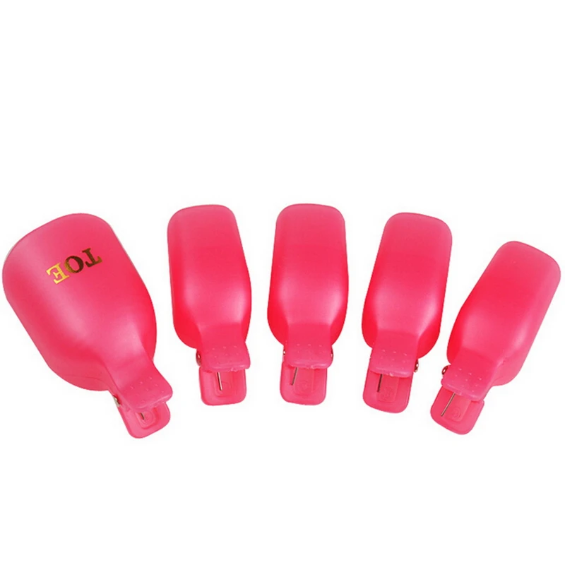 5Pcs Pack Nail Art Plastic Soak Off Toenail Foot Toe Cap Clip UV Gel Polish Remover Wrap Tool Pink