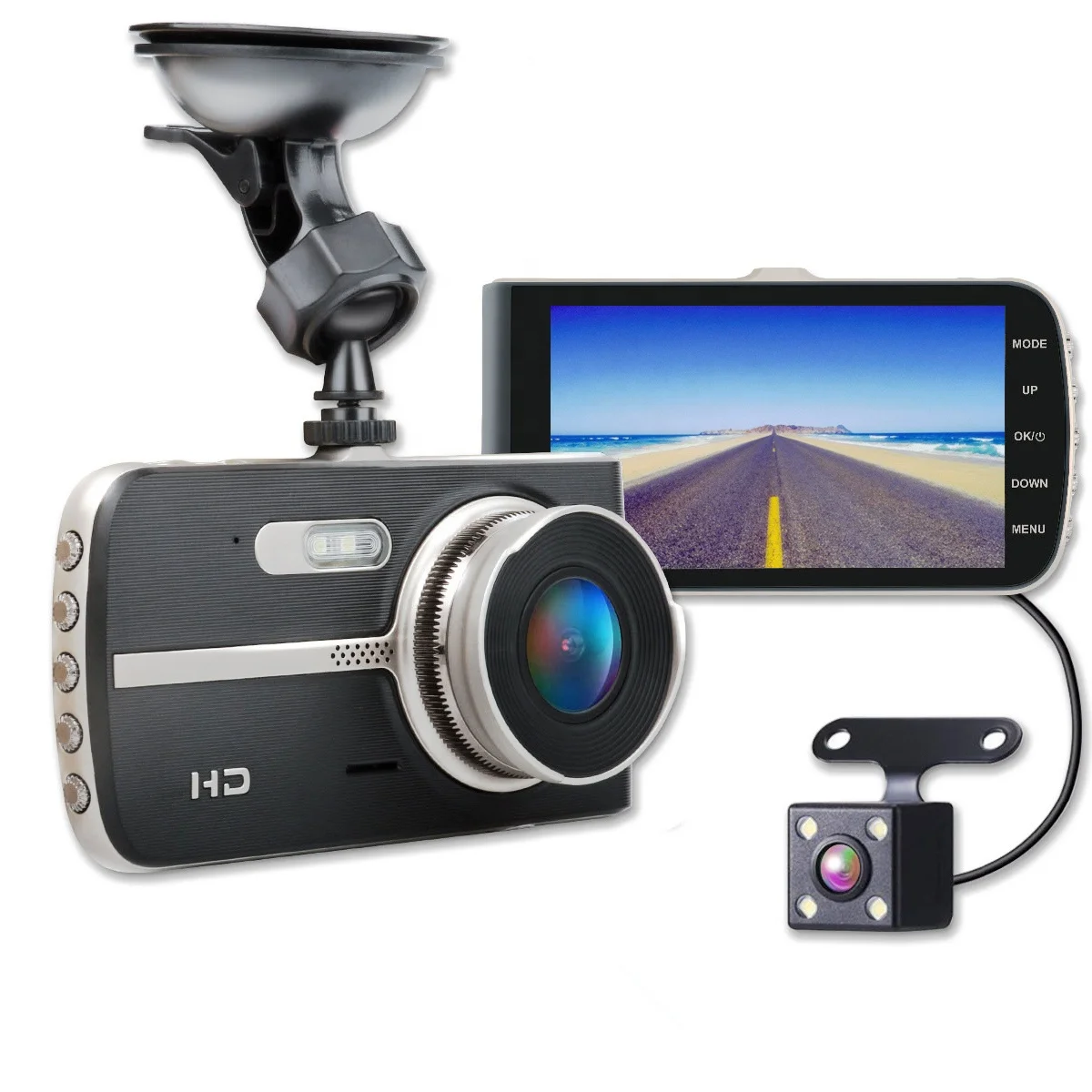 Двойной видеорегистратор спереди и сзади 1080p Full HD Автомобильный видеорегистратор для приборной панели камера рекордер 4 дюймовый IPS экран монитор парковки камера ночного видения