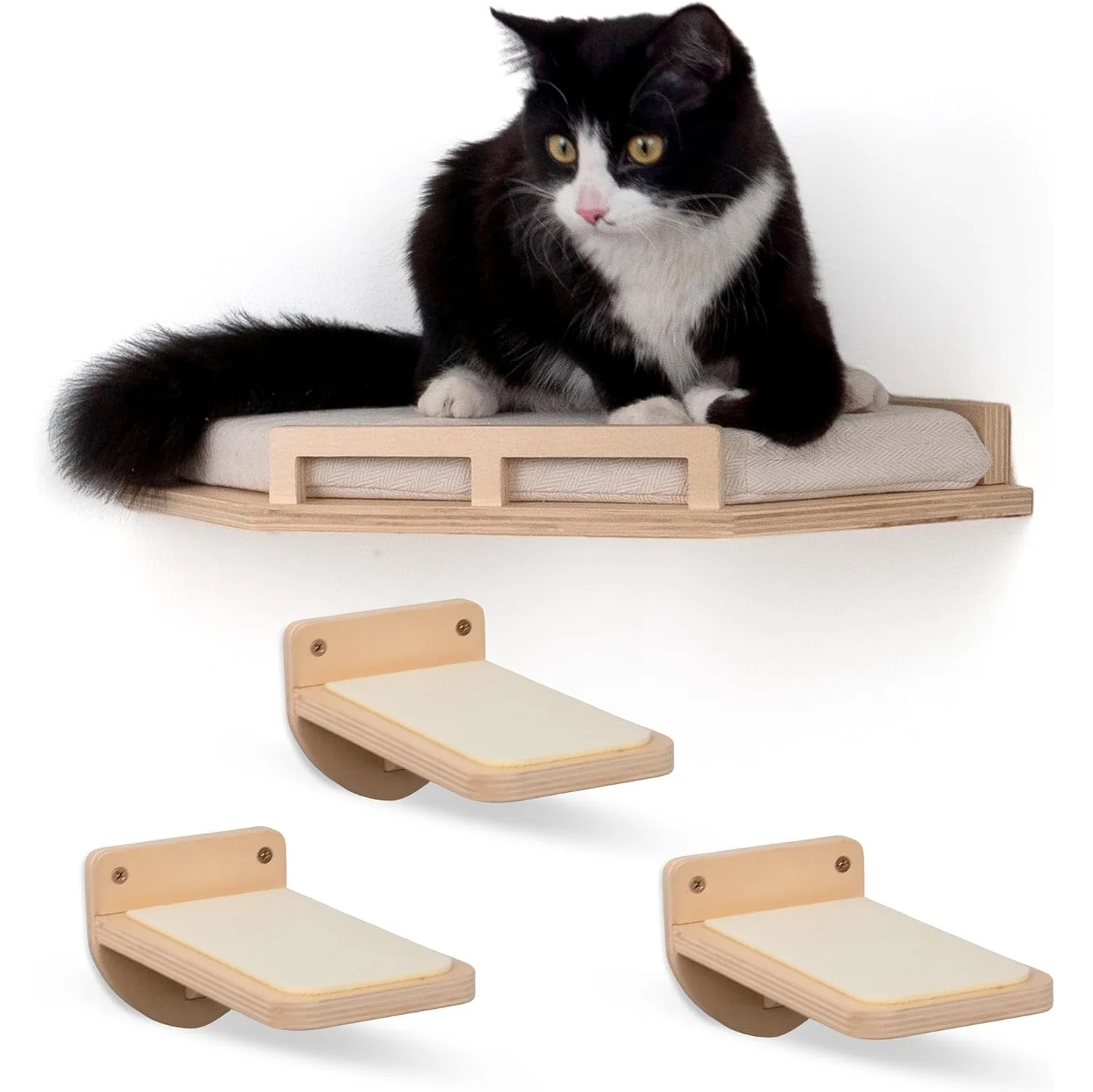 Bamboo wood cat wall mounted climbing shelf and perches