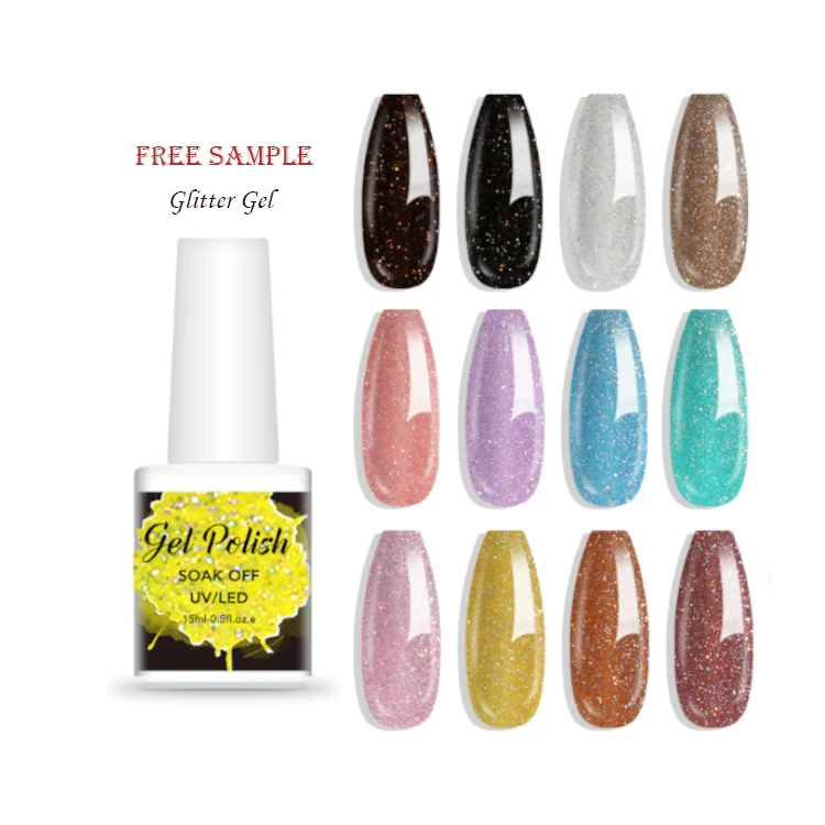 Wholesale Supplies Custom Logo Oem Color Disco Reflective Glitter UV Nail Gel Polish 15 ml Esmalte Gelpolish